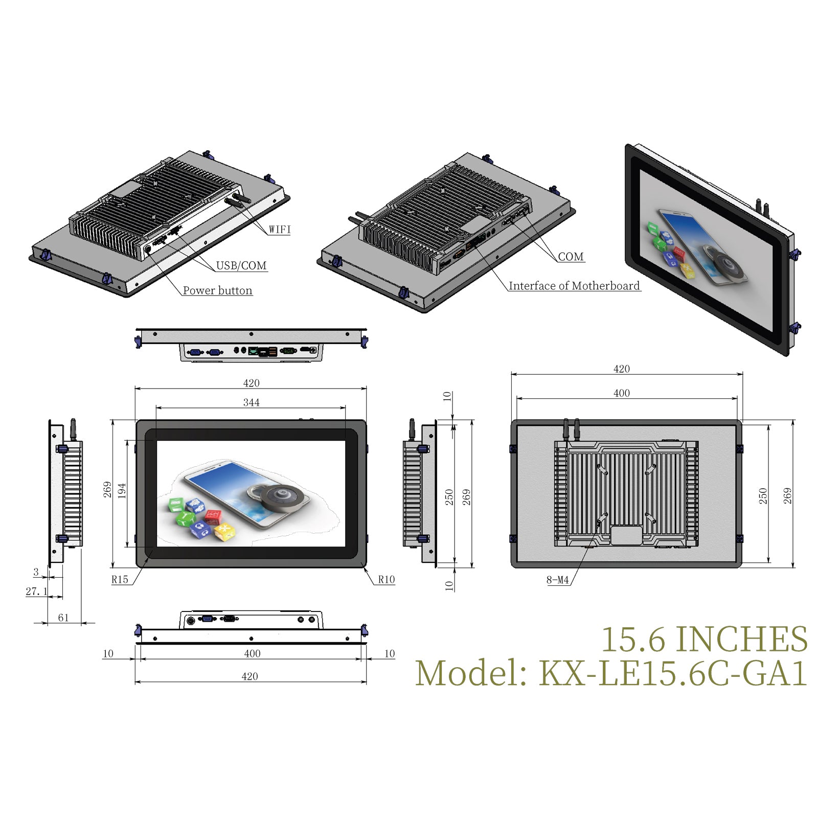 Open Frame Capacitive Touch Industrial Panel PC with Fully Enclosed Rear Case