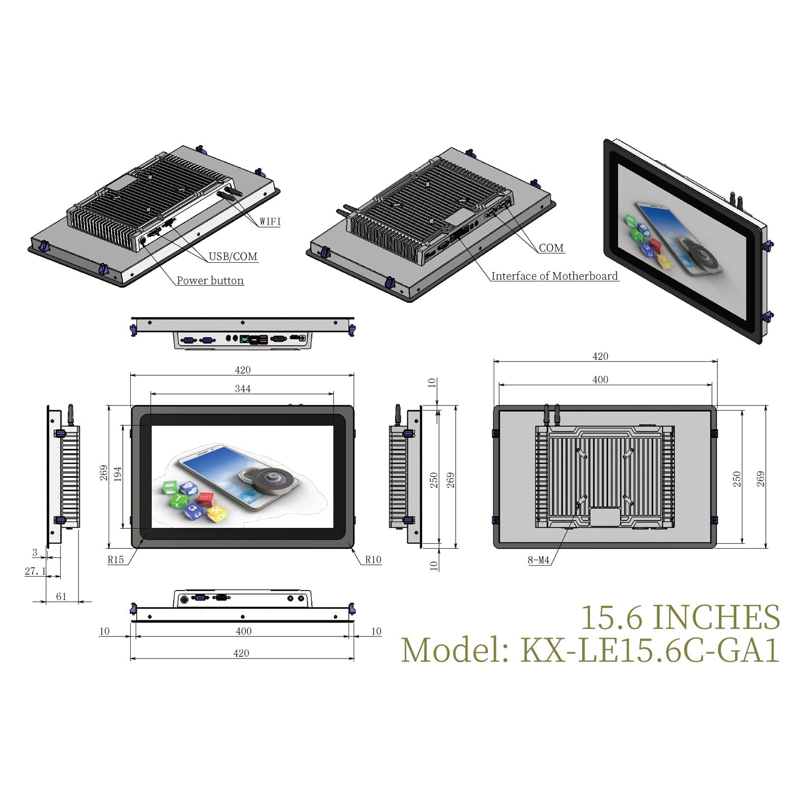 Open Frame Capacitive Touch Industrial Panel PC with Fully Enclosed Rear Case - LGPC