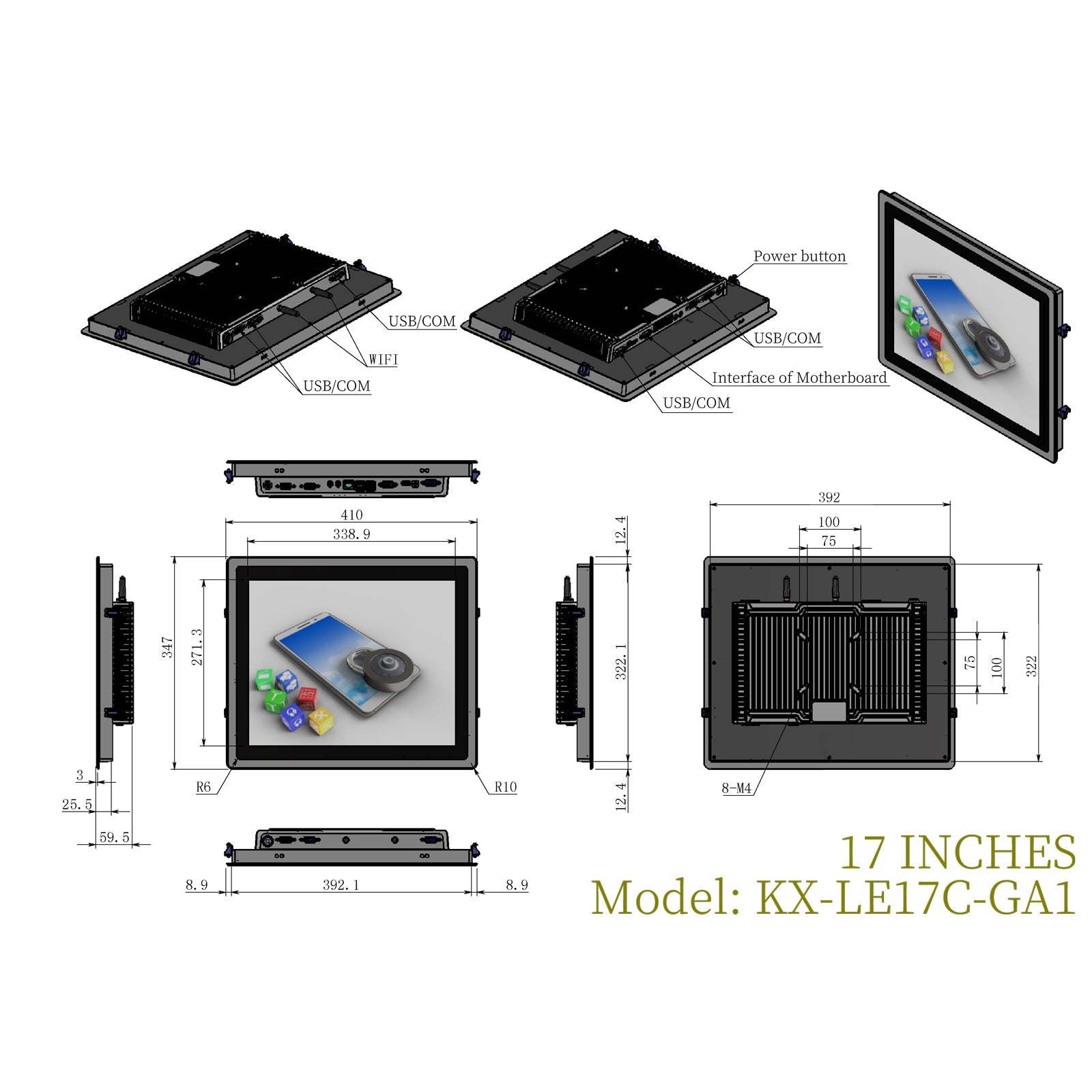 Open Frame Capacitive Touch Industrial Panel PC with Fully Enclosed Rear Case - LGPC