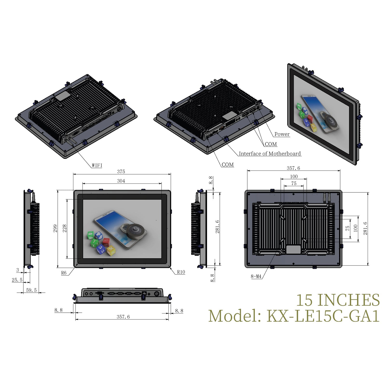 Open Frame Capacitive Touch Industrial Panel PC with Fully Enclosed Rear Case - LGPC