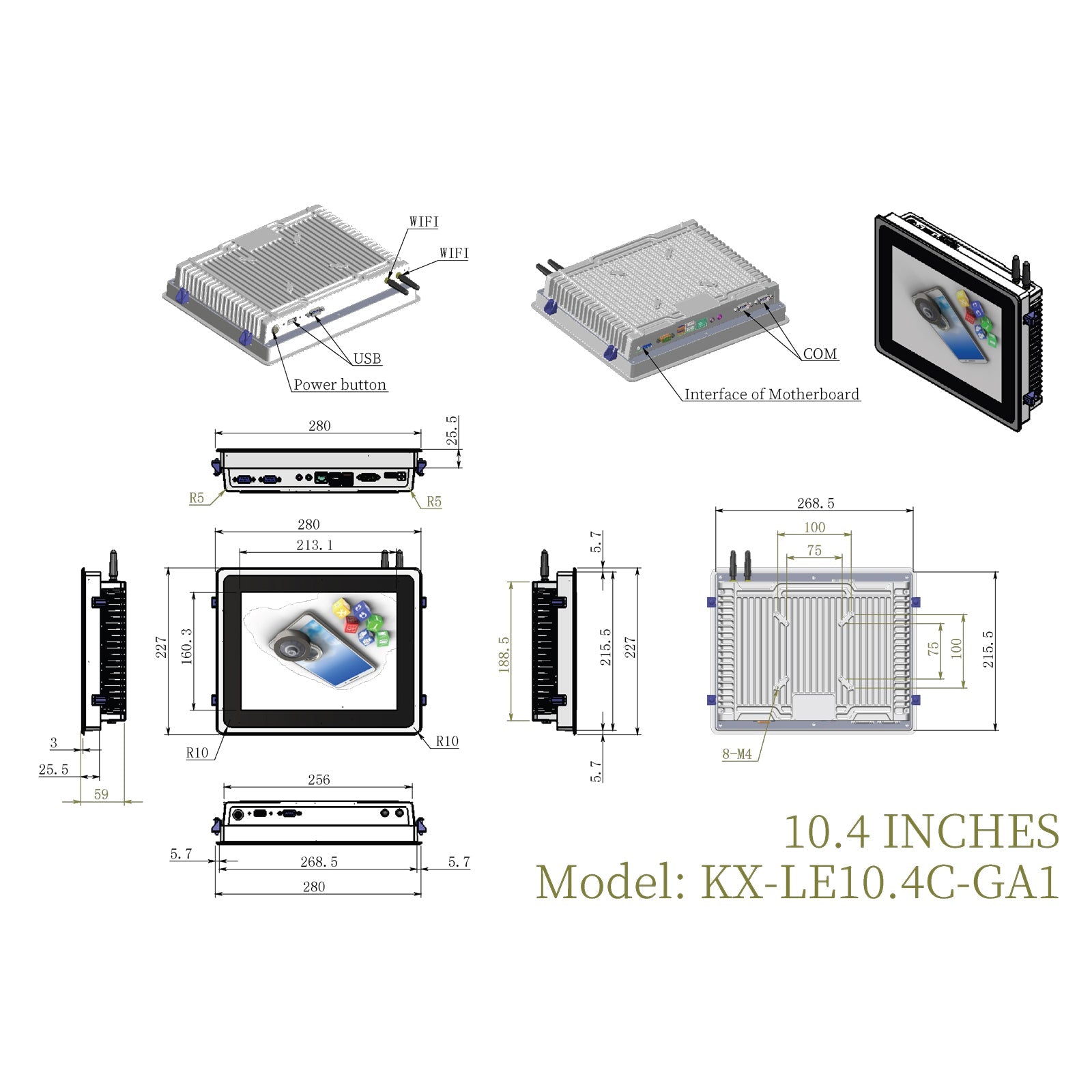 Open Frame Capacitive Touch Industrial Panel PC with Fully Enclosed Rear Case - LGPC