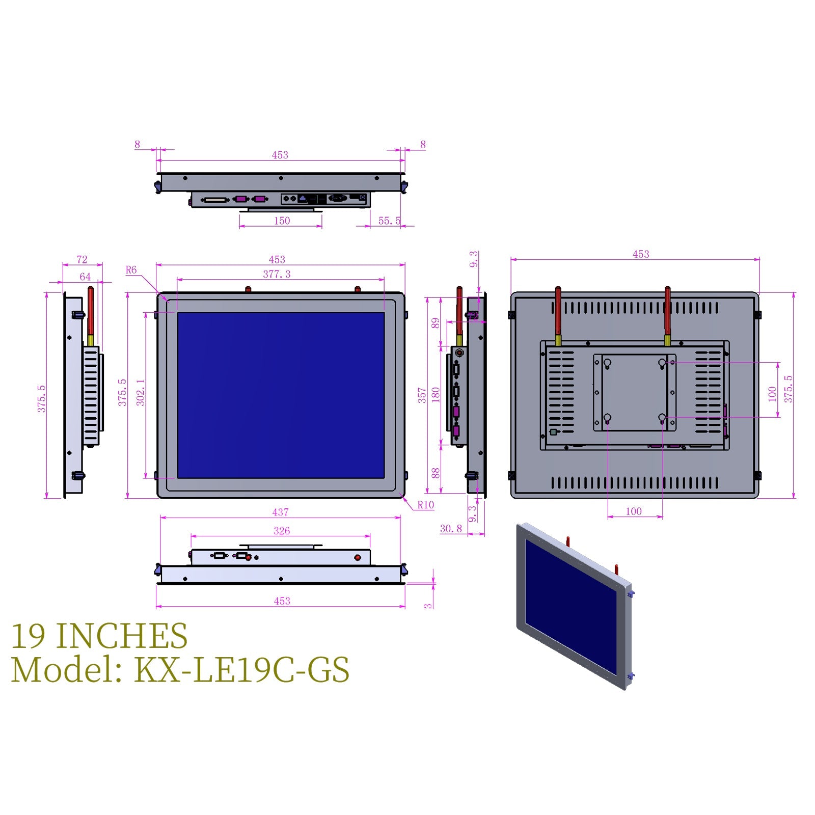 Open Frame Industrial Panel PC Capacitive Touch with Metal Rear Cover pantalla de control industriales - LGPC