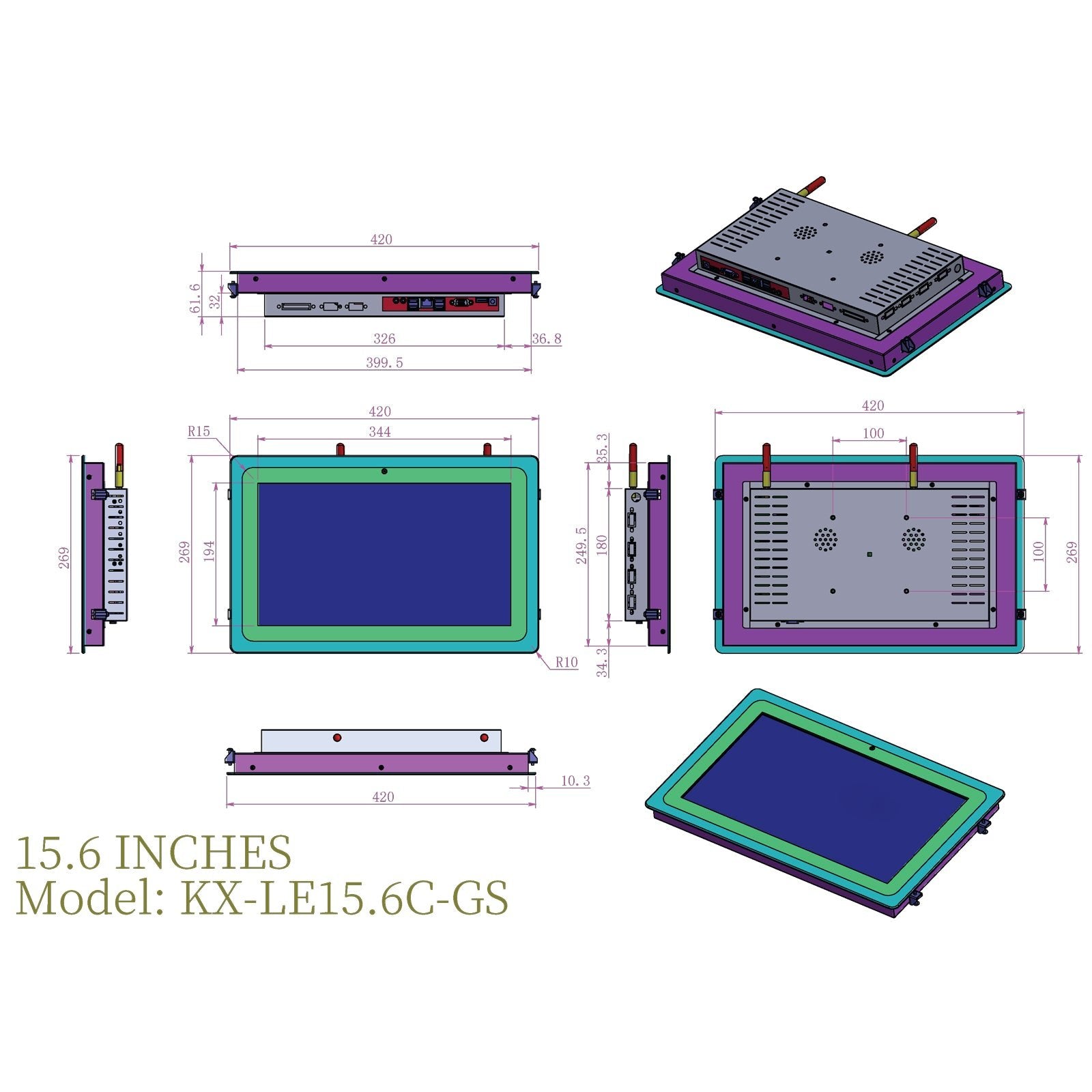 Open Frame Industrial Panel PC Capacitive Touch with Metal Rear Cover pantalla de control industriales - LGPC