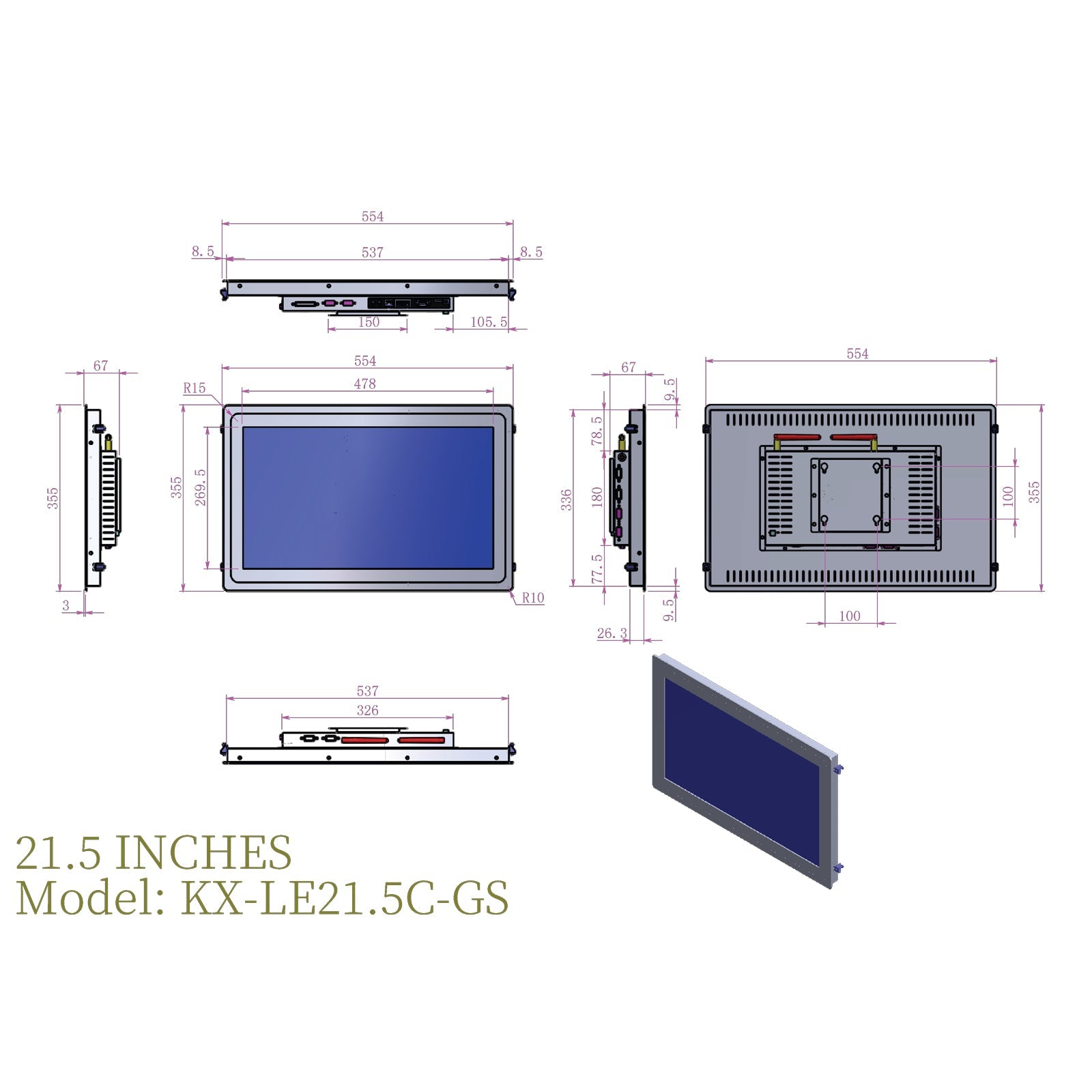 Open Frame Industrial Panel PC Capacitive Touch with Metal Rear Cover pantalla de control industriales - LGPC