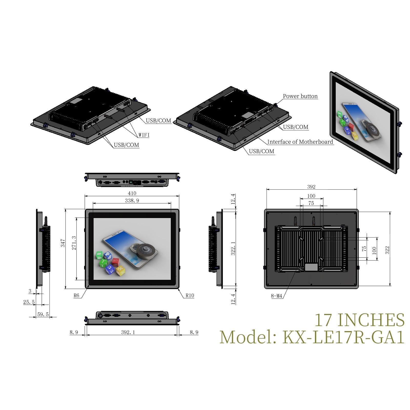 Open Frame Industrial Panel PC Resistive Touch Fully Enclosed - LGPC