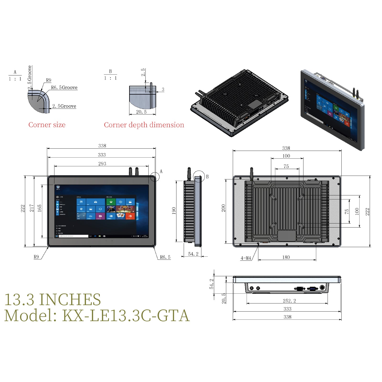 Front Mount Industrial Panel PC Capacitive Touch Fully Enclosed